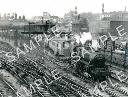 Steam train at Sheffield Midland Station.