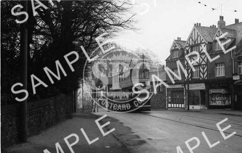 Tram at Eccelesall Road Church, Sheffield.