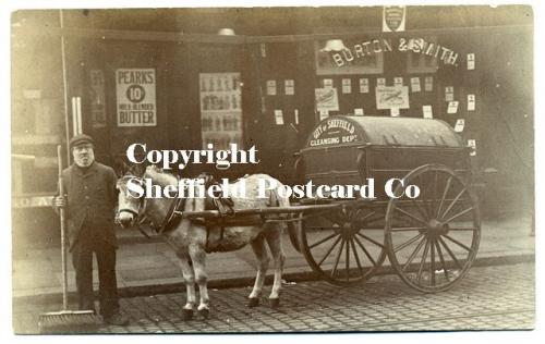 spc585: Sheffield Cleansing dept, spital hill, (Cart, Horse, Man & brush)